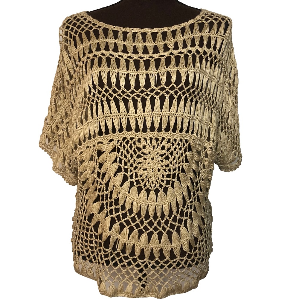 SALSA Open Knit Crocheted Sweater Beige Size S